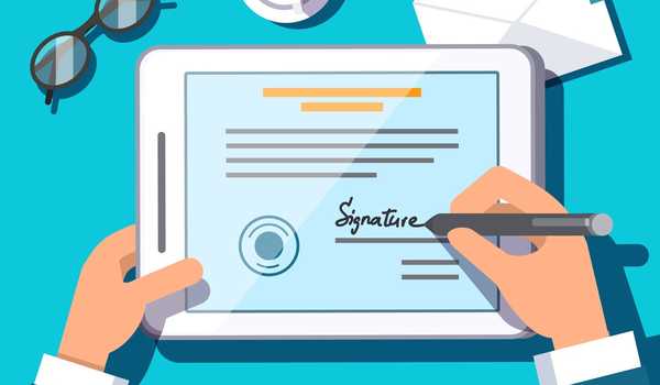 Business man writing an electronic signature